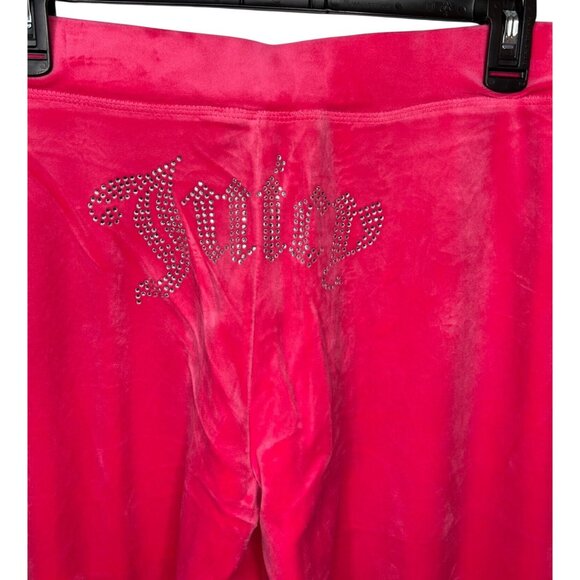 Juicy Couture Pink Party Bling Velour Track Pants With Rhinestone Logo Size XL - Picture 5 of 12